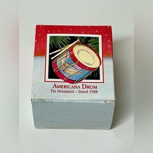 c. 1988 Hallmark Tin Lithograph Americana Drum Christmas Tree Ornament
